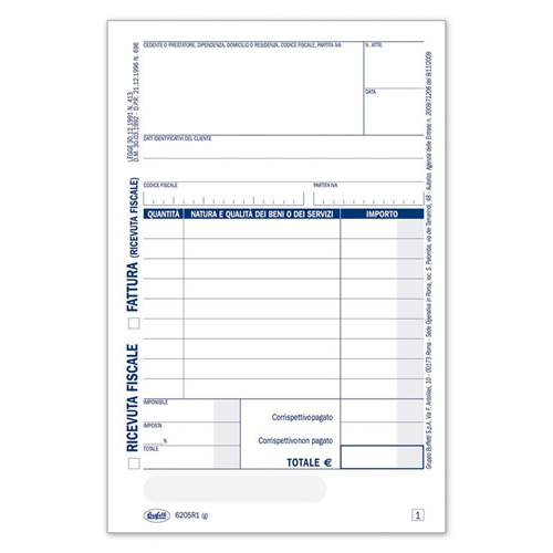Prodotto: 6205R1000 - Ricevute Fiscali - Fatture (ric. fiscali